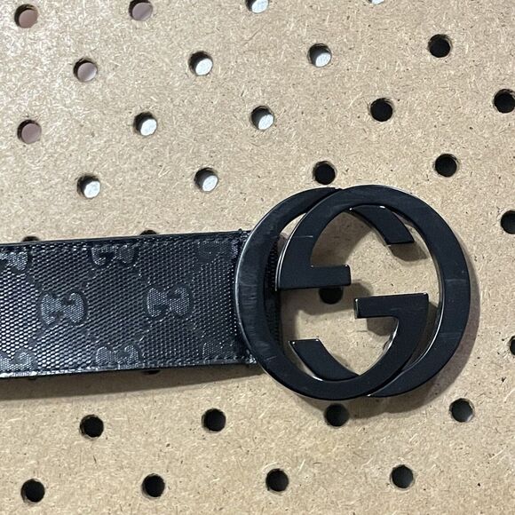 Gucci Belt Mens Size 34/85 Black Imprime Monogram GG Buckle Emblem Italy Made - Picture 3 of 8